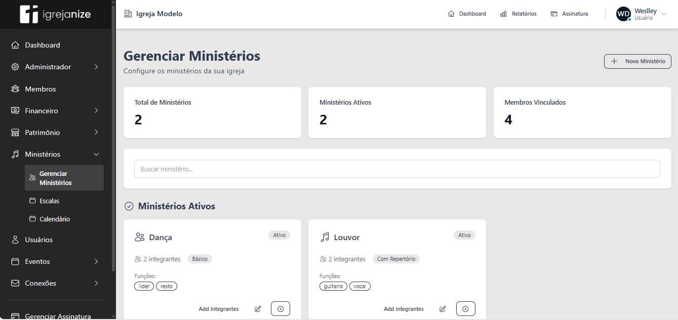 Módulo de Ministérios